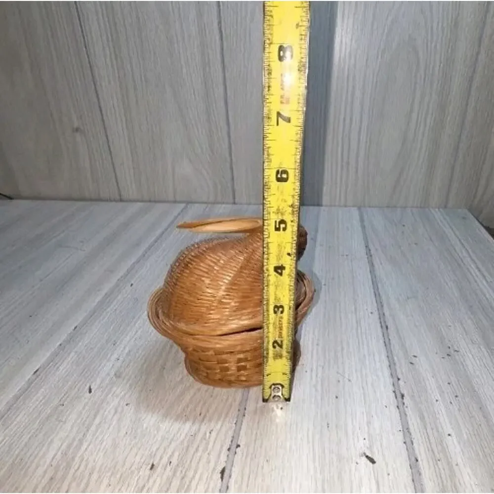 Bunny Rabbit Wicker Basket with Lid Vintage Home Decor 5” Countrycore Rustic